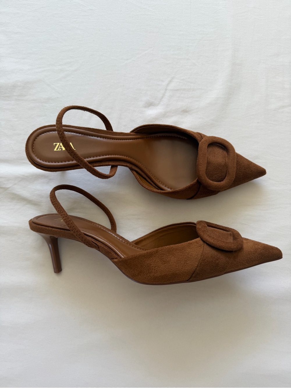 Zara Chestnut Pointed Slingback Mules with Buckle Accent - Picture 5 of 5